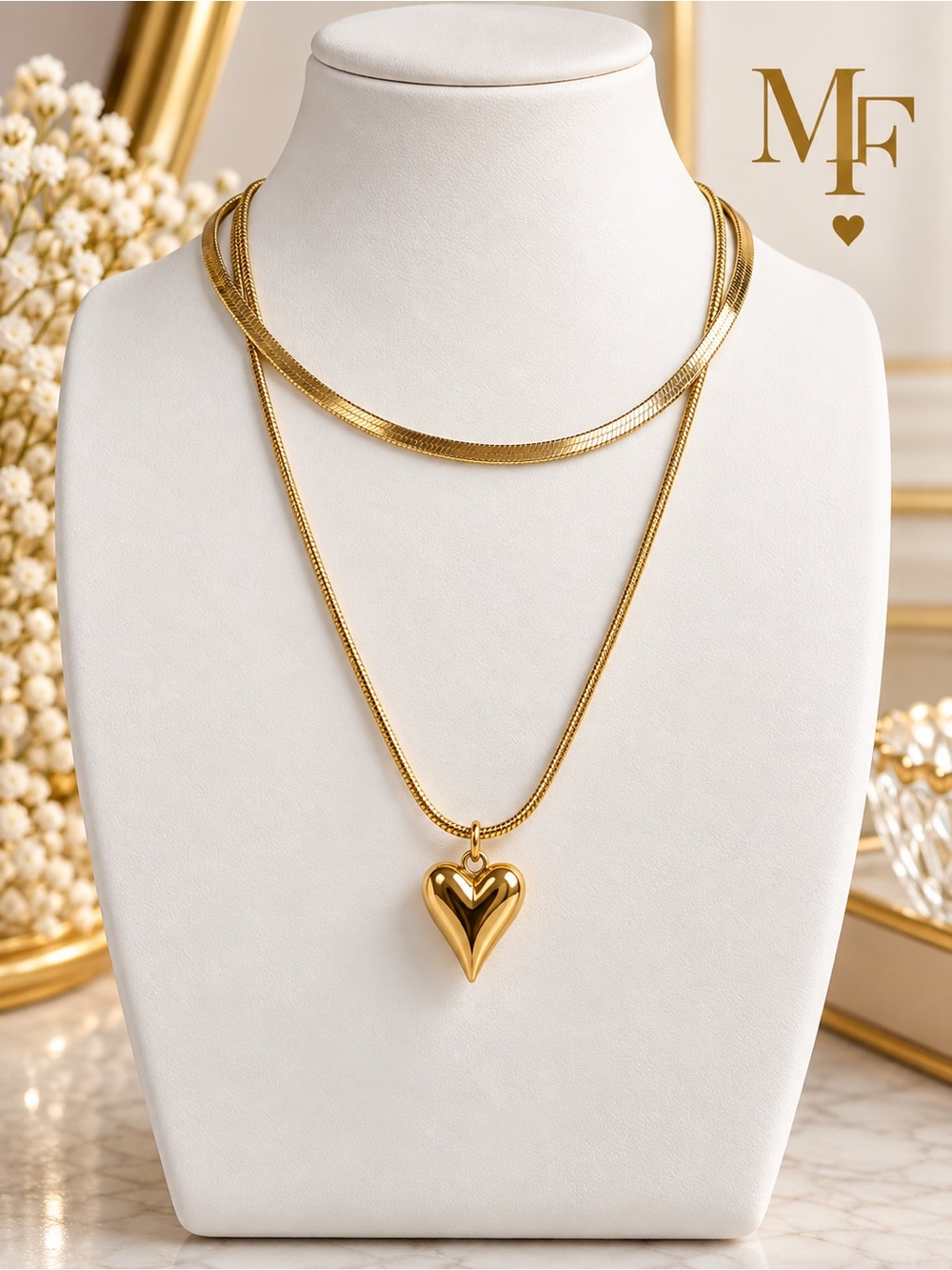 Gold Heart Pendant Layered Necklace